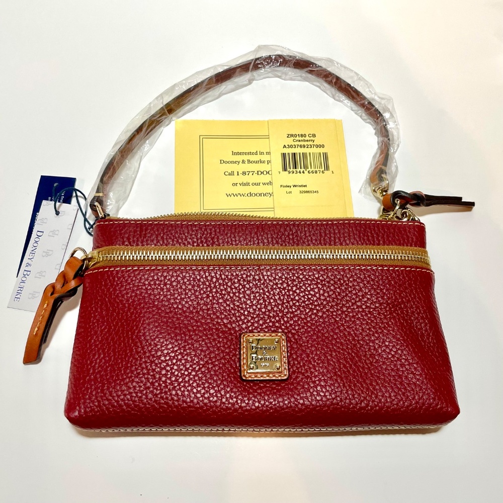 Dooney & Bourke Finley Wristlet Cranberry Pebble Leather NWT - Picture 2 of 7